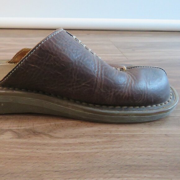 VINTAGE DR. MARTENS Slip On Chunky Wedge Brown Leather Sandals Clogs Y2K Size 6 - Picture 10 of 15
